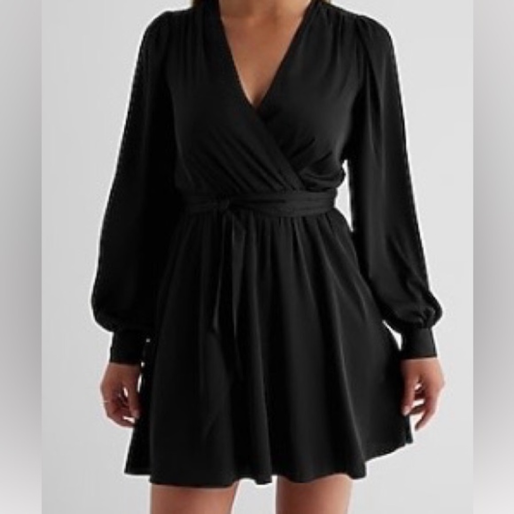 NWT Express Long Sleeve Wrap Mini Dress in Black